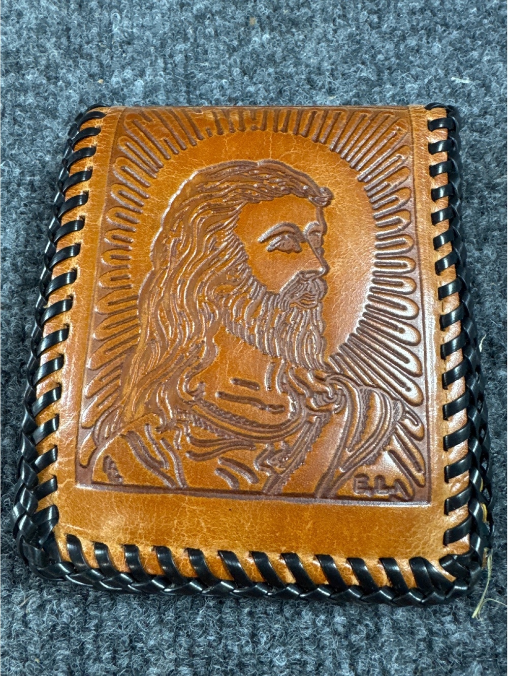 Hand Tooled Leather Jesus Christ Wallet Billfold Religious Western Vintage Style